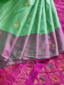 Light Green Saree with Pink Border