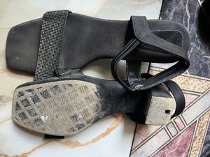 Sparkling Black Block Heel Sandals