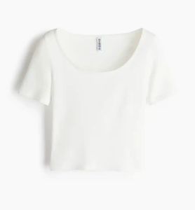 White Cropped Ribbed Top