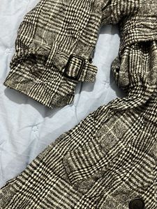 Plaid Double-Breasted Trench Coat