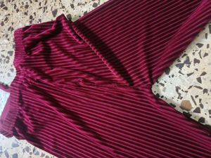 Burgundy Velvet Striped Palazzo Pants