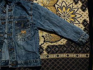 Vintage Kids Blue Denim Jacket with Graphic Chest