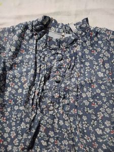 Blue Floral Long Sleeve Top