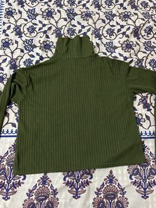 Olive Green Ribbed Turtleneck Top
