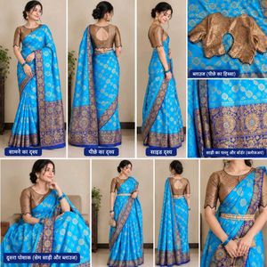 blue banarasi saree with blouse