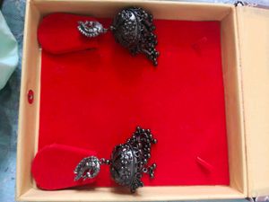 AD Elegant Drop Earrings with Floral Design