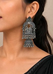 Elegant Oxidized Silver Jhumka Earrings