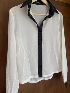 Sheer White Collared Button-Up Blouse