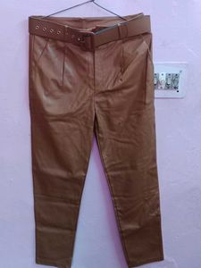 LEATHER BROWN PANTS WITH BELT