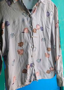 Elegant Vintage Floral Print Full-Sleeve Shirt (M)