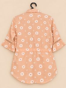 Peach Daisy Print Button-Up Top