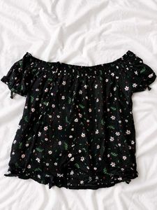 Black Floral Off-Shoulder Top