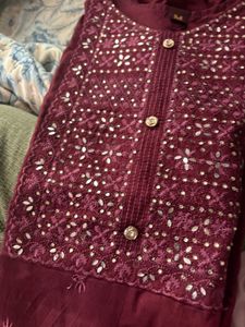 Maroon Embroidered Kurta