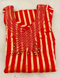 Vibrant Red & Gold Striped Kurti