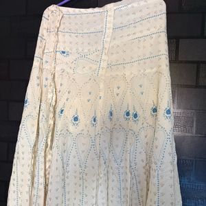 Boho Cream &amp; Blue Floral Skirt