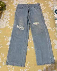 Light Wash Ripped Wide Leg Jeans