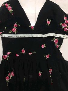 Cute Black Floral Bell Sleeve Dress