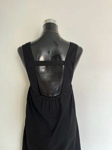 Black A-line Square Neck Dress with open back