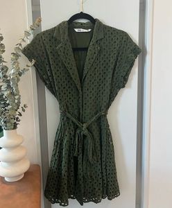 Zara Chic Olive Green Eyelet Mini Dress