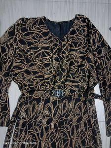 Elegant Printed Midi Dress with Belt