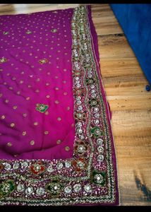 y2k purple handwork saree