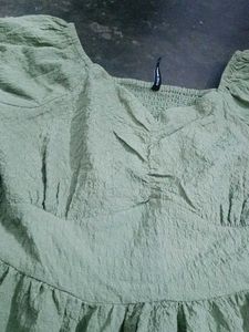 Light Green Puff Sleeve Smocked Dress