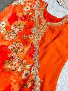 Orange Kurta with duppata only Embroidery