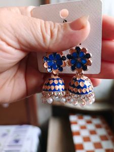 Blue & Peach Jhumka Earrings
