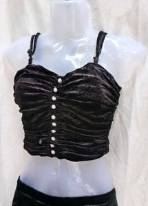 I. Black Velvet Ruched Crop Top
