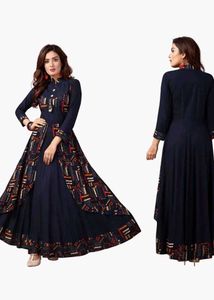 Elegant Navy Blue Printed Maxi Dress
