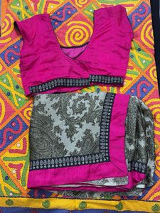 Beautiful Grey Paisley Saree with Pink Blouse