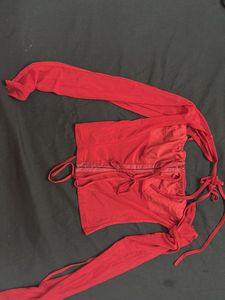 Red Long Sleeve Crop Top