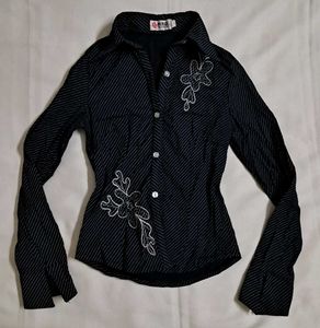 Y2k Vintage 2000s Office Siren Striped Fitted Top