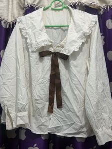 White Ruffled Collar Blouse