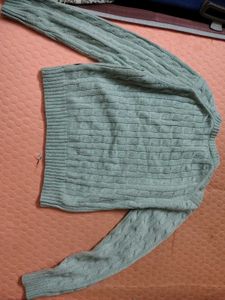 Light Blue Cable Knit V-Neck Sweater