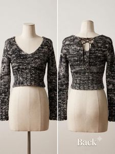 Cropped Knit Sweater with Lace-Up Detail