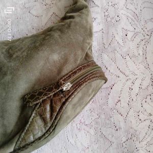 Stylish Olive Green Suede Hobo Bag