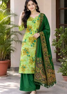 Vibrant Green Floral Kurta Set with Dupatta