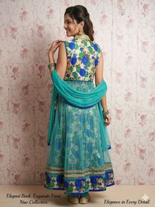 Beautiful Teal Kurta Set with Blue Floral Print