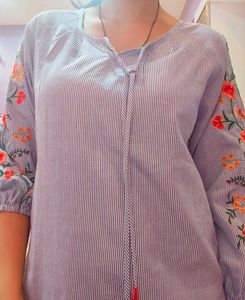 Light Blue Colour Puff Sleeves Top
