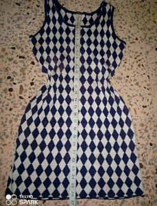 Blue And White Check Woolen Dress
