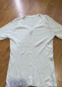 White Ribbed Button-Up Cardigan