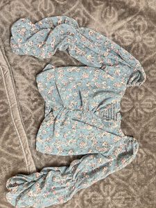 Floral Print Long Sleeve Crop Top