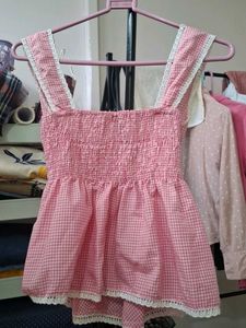 Pink Gingham Square Neck Top