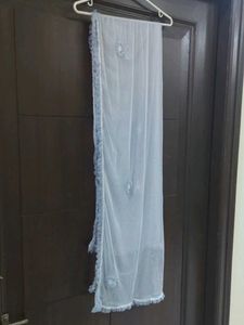 Elegant Sky Blue Net Dupatta with beautiful lace