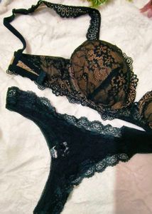 Elegant Black Lace detail lingerie set