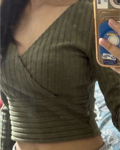 Ribbed V-Neck Wrap Crop Top