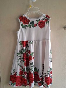 White Rose Print Sleeveless frock