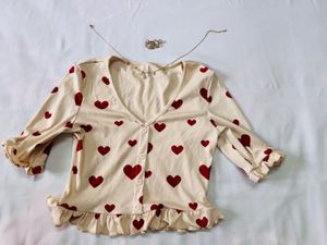 Heart Print V-Neck Top