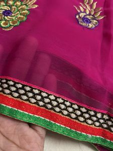 Vibrant Pink Embroidered Saree